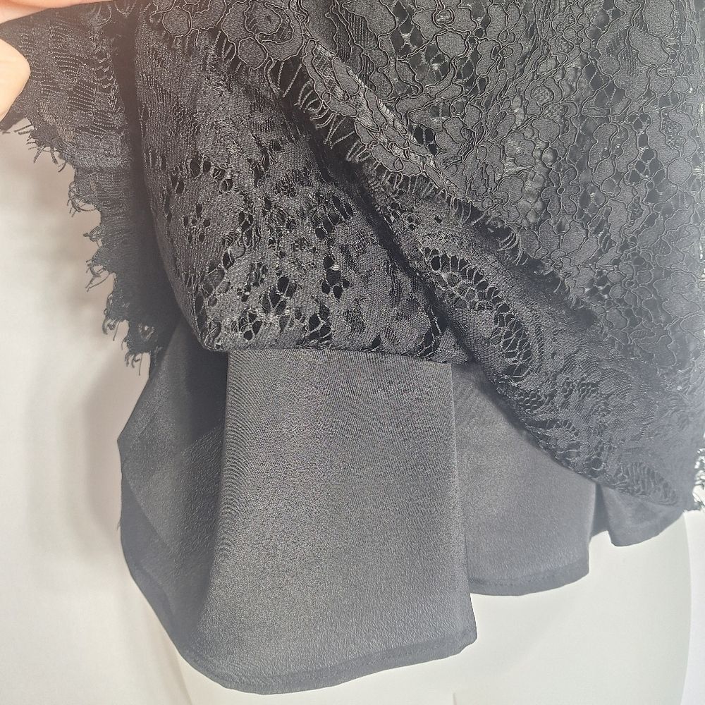 J Crew Black Floral Lace Blouse Short Sleeve Romantic Goth Top XS Womens - Picture 7 of 12